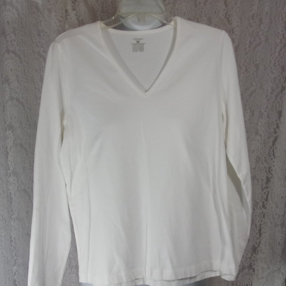 Jones of NY Knit White V-Neck Top Long Sleeves NWOT Size L